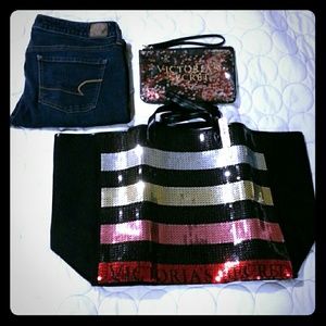 Victoria's Secret BNWT Bling Sequin Tote&Pouch
